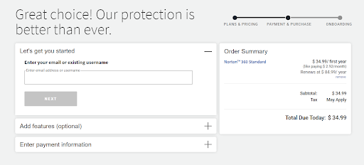 Norton 360 Standard Checkout Description